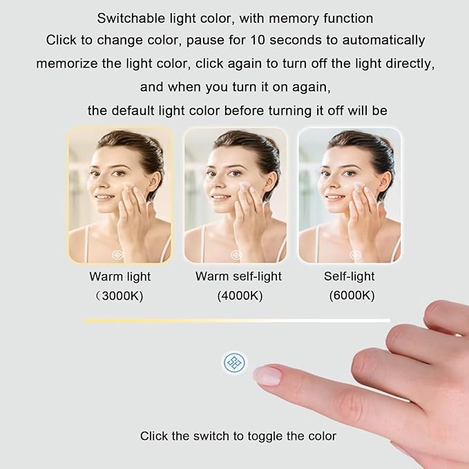 Bathroom Mirror with LED Lights，LED Bathroom Mirror，Smart Lighted Bathroom Mirror for Wall，Energy-Saving LED Smart Mirrors，with Demister Pad，Three-Color Light(H60*W80cm/H23.6*W31.5IN)
