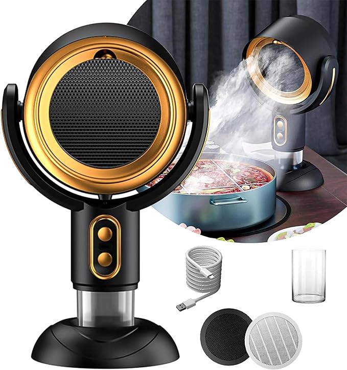 Smoke Buddy – Smoke Purifier for Smoking Indoors, Portable Rechargeable Smoke Fan for Smoking Indoors with Removable Washable Filter – Eliminates Smoke & Odors for BBQ & Hot Pot (gold,rechargeable)