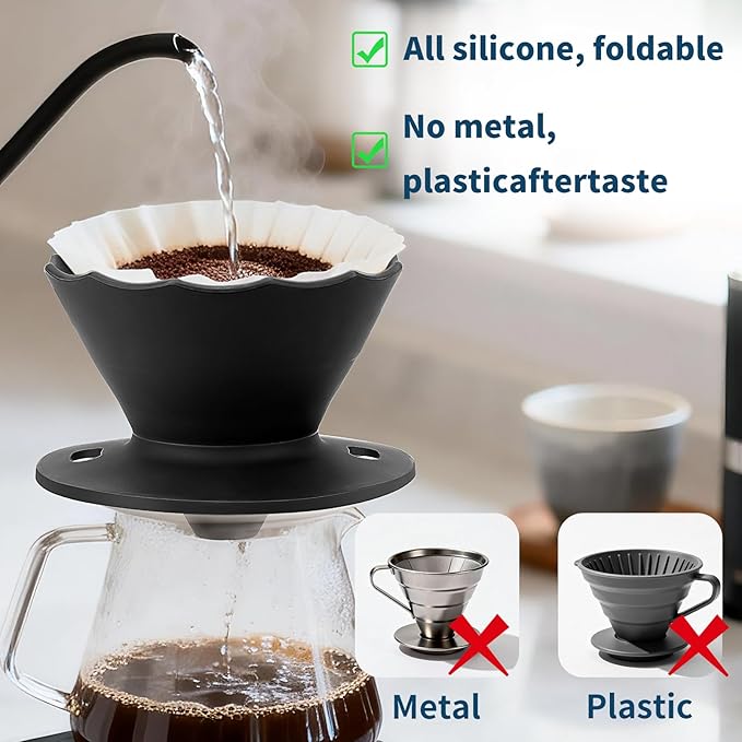 MERMOO YILAN Collapsible Coffee Dripper, Silicone Pour Over Coffee Filter Holder - Portable Reusable Foldable Coffee Maker Cone for 1~2 Cups, Travel, Camping, Gift (Green)