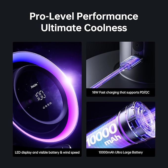 JISULIFE Table Purifier Fan, 3-in-1 Air Purifier Cool with 7-Color RGB Light, LED Display, 100-Speed, 10000mAh Battery, 120° Oscillating Desktop Fan for Office/Gaming Desk, Gifts for Men/Women