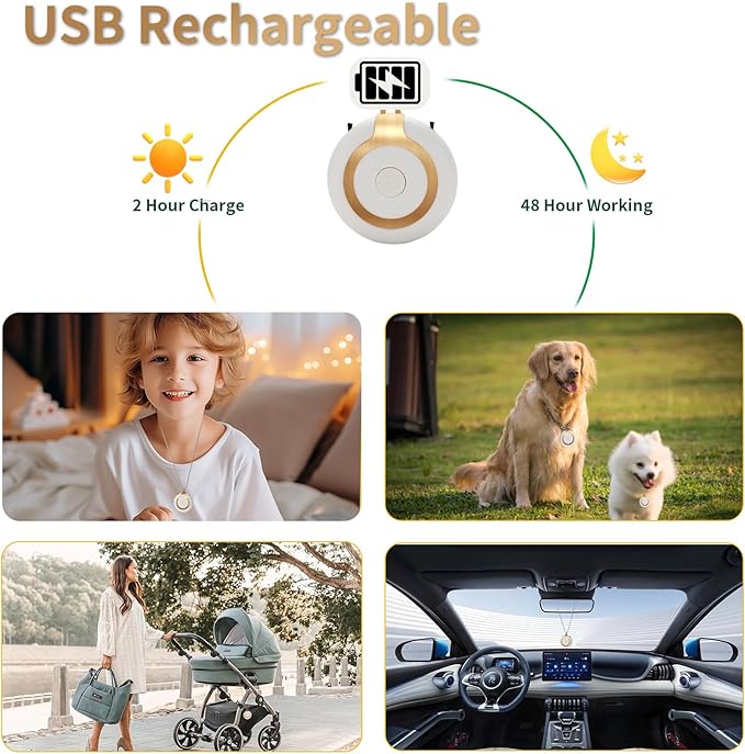 Rechargeable Ionizer Air Purifier, Wearable Air Purifier, Mini Necklace Air Purifier for Home, Kitchen, Portable Travel Air Cleaner with Carbon Fiber for Smell, Office, Bedroom, Kitchen-White