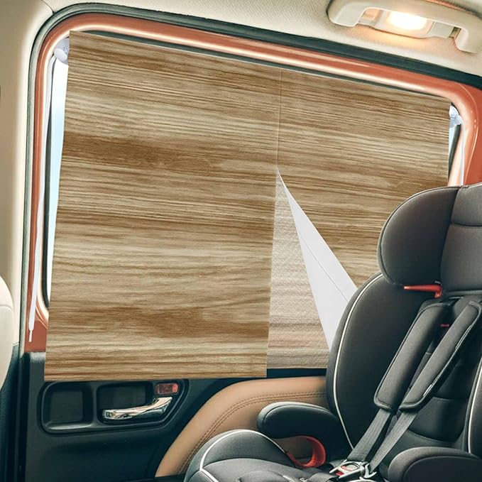Light Brown Wood Grain Magnetic Double Layer Car Window Shades,Side Window Curtains for Blackout/Breathable Mesh View,Western Farmhouse Barn Door Privacy Sun Shades for Heat/UV Protection 26x20in 2pcs