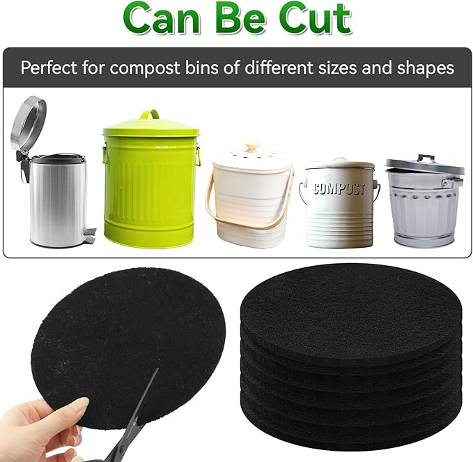 12 Pack Charcoal Filters for Compost Bucket, 6.7 Inch Compost Filters for Countertop Bin, Activated Carbon Replacement Filters for Kitchen Compost Bins, Home Bucket Compost Bin Refill, Round (12)