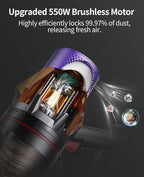 SunSare X7A Cordless Vacuum Cleaner, Upgraded 550W/45Kpa Cordless Stick Vacuum Cleaner with Touch Screen, Up to 60Mins,Wall Mount Charging,1.5L Cup,Wireless Vacuums for Pet Hair,Carpets,Hard Floors