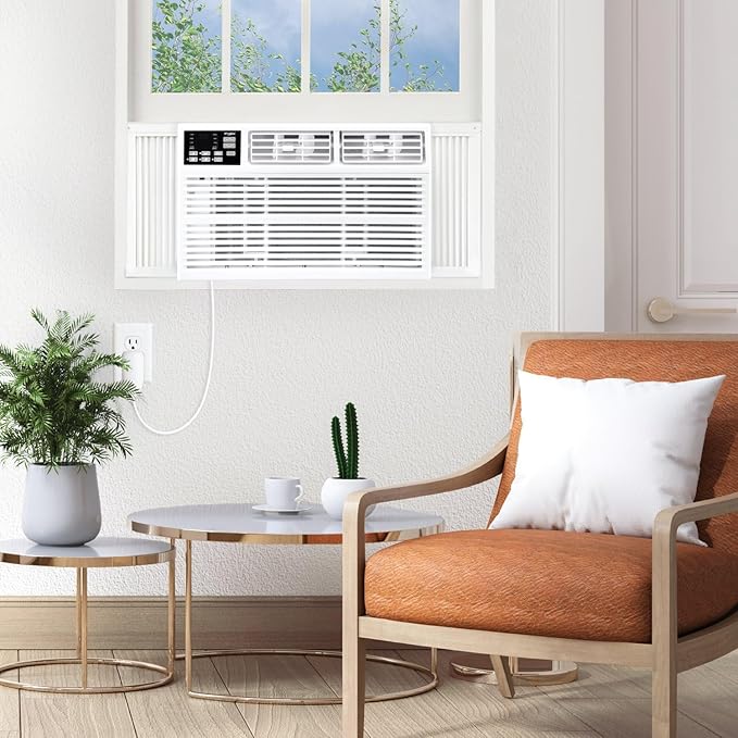 Whirlpool 12,000 BTU 115V Window-Mounted Air Conditioner with Remote Control, Window AC for Rooms up to 550 Sq.Ft, LCD Display, Auto-Restart, 24H Timer, White