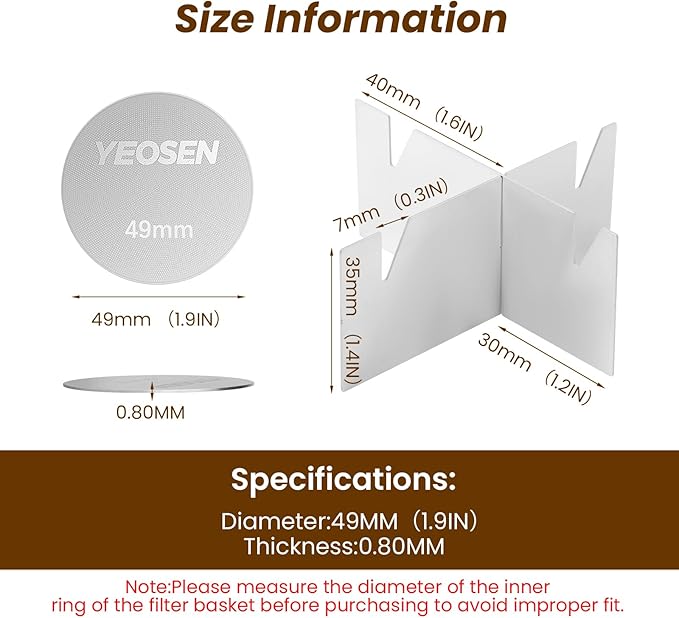 2Pack Stainless Steel Espresso Puck Screen with Stand, 49mm Reusable Coffee Filter, 0.8mm Thickness Metal Mesh for Portafilter Basket (49MM）