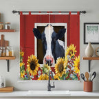 Cow Sunflowers Bathroom Curtains 63 Inch Length, Window Curtains Tab Top, Botanical Floral Leaves Bees Farm Barn Light Filtering Window Treatments Drapes 52"x63" 2 Panel