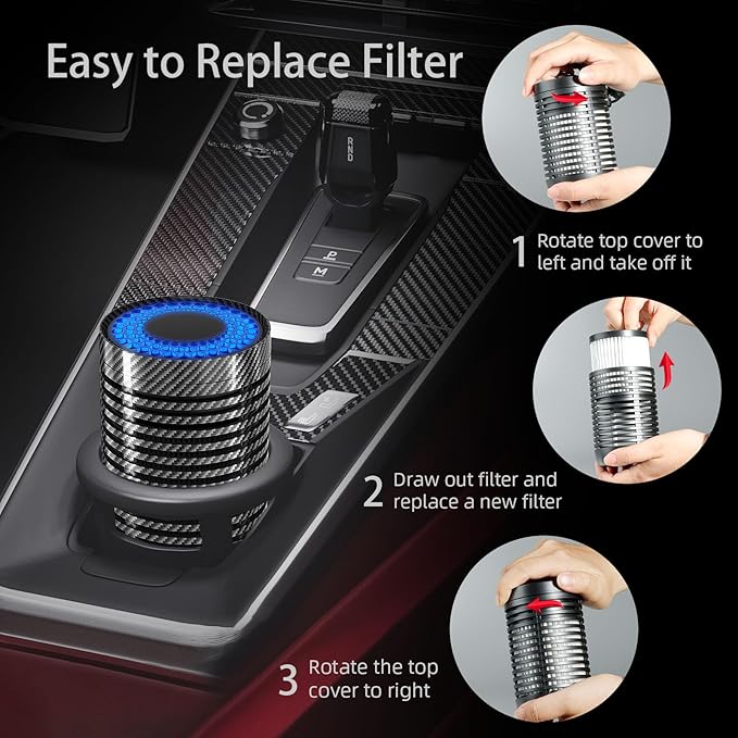 QUEENTY Car Air Purifier, Air Purifier for Car with True HEPA Filter, H13 HEPA Filter Clean Air 99.97% of Dust,Portable Car Accessories for Traveling,Vehicle Use(Carbon Fiber)