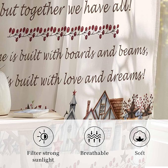 Farmhouse Sheer Curtains 108 Inch Length Country Star Barn Berry Brown Wood Plank Chiffon Curtain for Bedroom Living Room Light Filtering Rod Pocket Window Treatments Voile Curtains Drapes for Dining