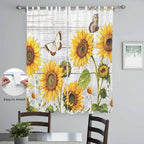 Yellow Sunflowers Living Room Curtains 96 Inch Length, Window Curtains Tab Top, Vintage Country Flowers Butterfly Wood Board Light Filtering Window Treatments Drapes 52"x96" 2 Panel