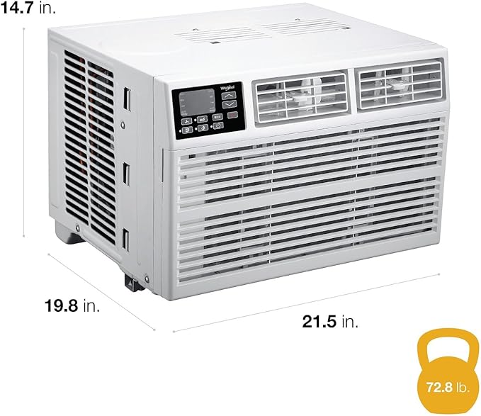 Whirlpool 12,000 BTU 115V Window-Mounted Air Conditioner with Remote Control, Window AC for Rooms up to 550 Sq.Ft, LCD Display, Auto-Restart, 24H Timer, White