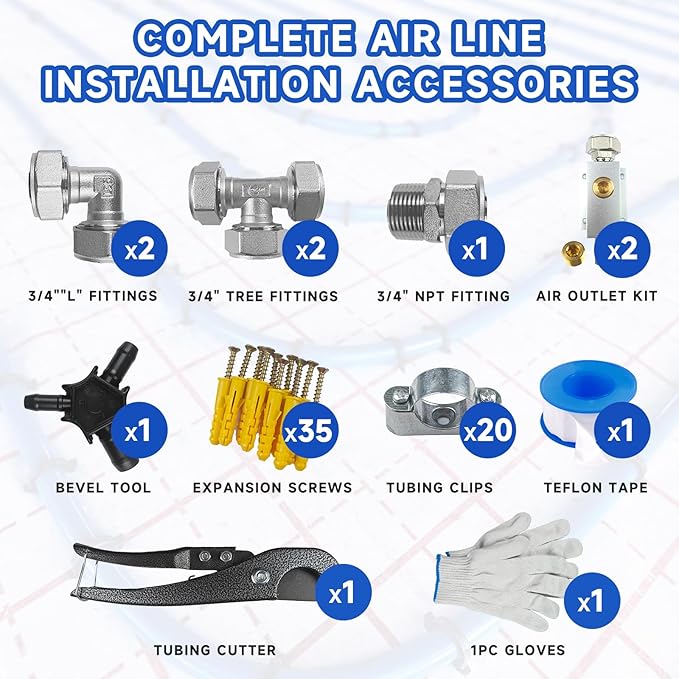 Compressed Air Line Kit, 3/4" x 50‘&120’&200‘&300‘ HDPE-Aluminum-HDPE Piping, Air Line Hose, Air Hose Kit with Air Compressor Accessories and Airline Tubing