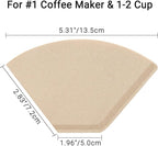 Segarty #1 Coffee Cone Filters, 100 Count Pack Size 1-2 Cup Natural Unbleached Brown Paper Disposable Pour Over Maker Basket Dripper for Most Brewer Machine for Home, Office, Cafetera