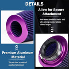 Universal Clamp-On Air Intake Filter, High Performance, Washable Filter, Replacement Air Filter, Flange Diameter 3inch/76mm (Purple)