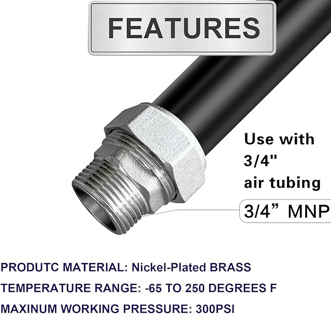 Jingzan Straight Air Piping Fitting, 3/4"Piping x 3/4"Male NPT Adapter, Brass-Nickel Plated Fittings for Garage Shop Compressed Air Line Piping System (2 PACK)