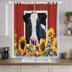 Cow Sunflowers Living Room Curtains 84 Inch Length, Window Curtains Tab Top, Botanical Floral Leaves Bees Farm Barn Light Filtering Window Treatments Drapes 52"x84" 2 Panel
