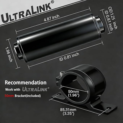 10 micron inline fuel filter with 6AN 8AN 10AN Adapter and Bracket Clip 50MM Black Universal