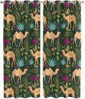 2 Panel Kitchen Cafe Curtains, Retro Desert Camel Sunlight Filtering Nature Air Through, Window Decor Tier Curtains for Living Room 80W x 84L inch Tropical Animal Aloe Vera Leaves Dark Green