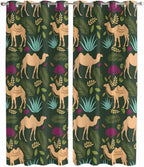 2 Panel Kitchen Cafe Curtains, Retro Desert Camel Sunlight Filtering Nature Air Through, Window Decor Tier Curtains for Living Room 104W x 90L inch Tropical Animal Aloe Vera Leaves Dark Green