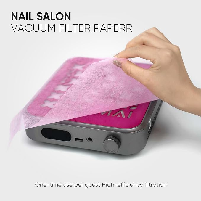 200 Sheets Nail Dust Collector Filter Paper, Disposable Nail Dust Filters for Most Finger Dust Collector Machine, Nail Vacuum for Fingernail Salon Spa Tech Supplies & Accessories (Pink, L)