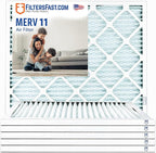 Filters Fast 24x24x1 Air Filter MERV 11, 1" AC Furnace Air Filters, Made in the USA, Actual Size: 23.75"x23.75"x0.75, 6 Pack