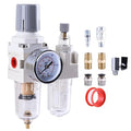 1/4 Inch NPT Compressed Air Filter Regulator Lubricator Combo, Water Oil Trap Separator, Semi-Auto Drain, Air Pressure Regulator AC2010-2, 0-150 PSI Gauge
