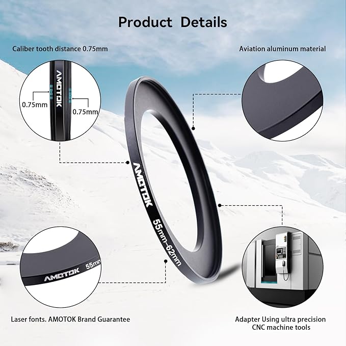 55mm Lens to 62mm Camera Lens Adapter,55mm to 62mm Filter Step-up Ring Adapter Ring,Compatible All 62mm Filter Accessory