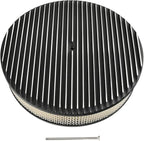 14 x 3 Inch Round Black Air Cleaner Kit Fully Finned Top with Flat Style Base Compatible with Chevy Ford GM