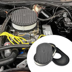 15" Black Aluminum Valve Covers Air Cleaner Kit Oval Full Polished Finned Compatible with Classic Chevy Ford