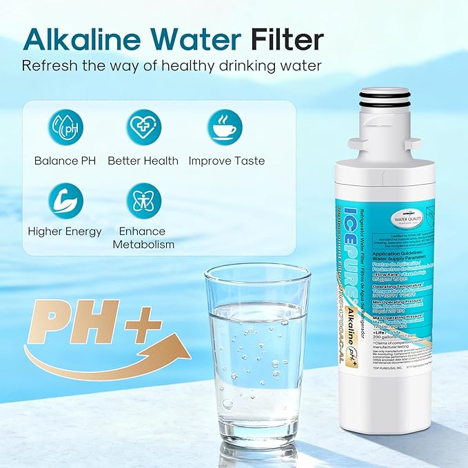 ICEPURE Alkaline LT1000PC Refrigerator Water Filter and Air Filter Replacement for LG LT1000P/PC/PCS, Kenmore 9980, ADQ74793501 ADQ74793502 ADQ747935 MDJ64844601 LMXS28626S LT1000, Enhances PH, 2Combo