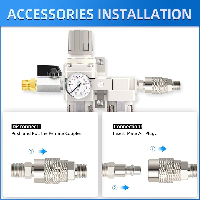 1/2" NPT Air Drying System, Double Air Filters with 150 PSI Gauge and Valve Shut Off Switch for Plasma Cutter and Paint Spray, Manual Drain