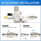 1/2" NPT Air Drying System, Double Air Filters with 150 PSI Gauge and Valve Shut Off Switch for Plasma Cutter and Paint Spray, Manual Drain