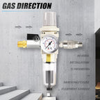 MEANLIN Air Compressor Moisture Filter, Automatic Drain Air Line Filter AW2000-02D, 1/4" NPT Inlet with 150 PSI Gauge and Valve Shut Off Switch for Air Tools and Spray Paint Gun