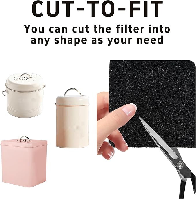 12PCS 5” Square Compost Bin Charcoal Filters, 0.4” Thick Activated Carbon Filters for Kitchen Countertop Compost Pail, Home Bucket Filter Replacements