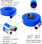 DAVCO 2" ID × 25 ft Pool Backwash Hose, Heavy Duty Reinforced Blue PVC Lay Flat Water Discharge Pump Hoses For Swimming Drain Pools and Clean Filters, with Aluminum Camlock C and E Fittings