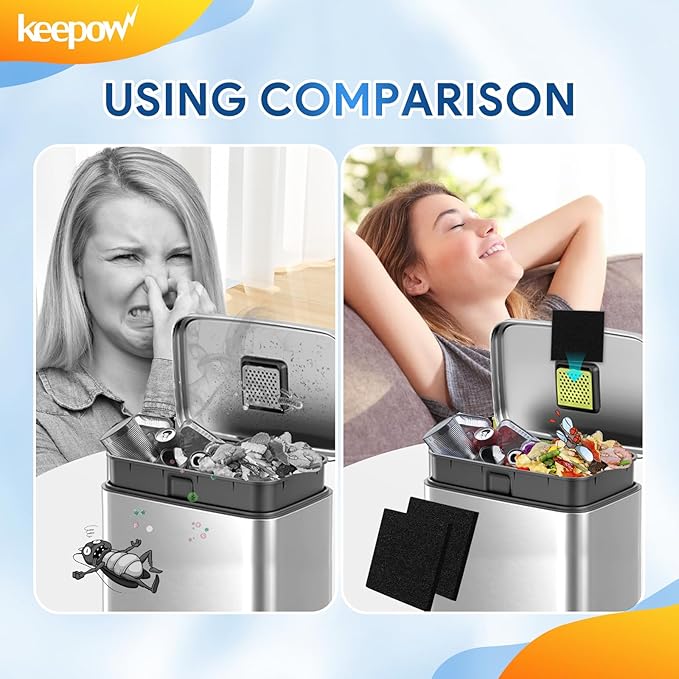 KEEPOW 12 Pack Trash Can Deodorizer Compatible with SIMPLI-Magic Garbage Bins with Built in Odor Filter Compartment, Charcoal Odor Absorber for EKO Trash Can and Compost Bin (Square)
