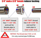 3/4" Male to 3/8" Female NPT Hex Bushing Reducer, 304 Stainless Steel NPT Reducing Adapter Pipe Fitting for Reducing Female Pipe