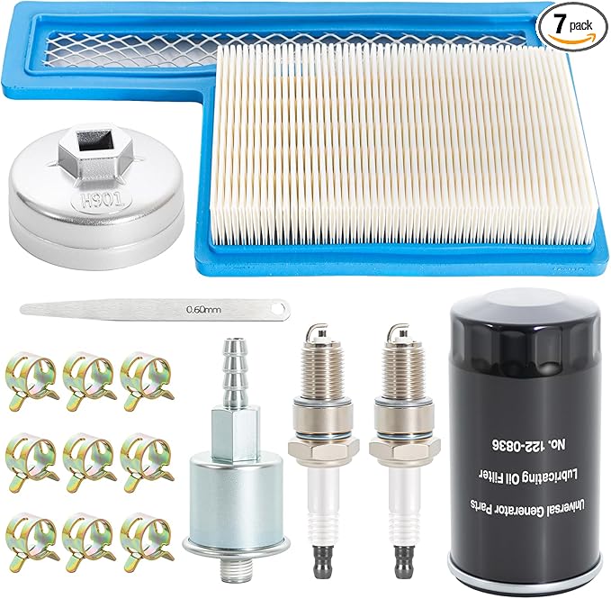 Tune Up Kit for Onan RV QG 5500 7000 Generator Marquis Gold Platinum EF/HGJAA/HGJAB/HGJA, with 149-2341 Fuel Filter, 140-3116 Air Filter, 122-0836 Oil Filter & Wrench, 167-1638 Spark Plug & Gap Tool