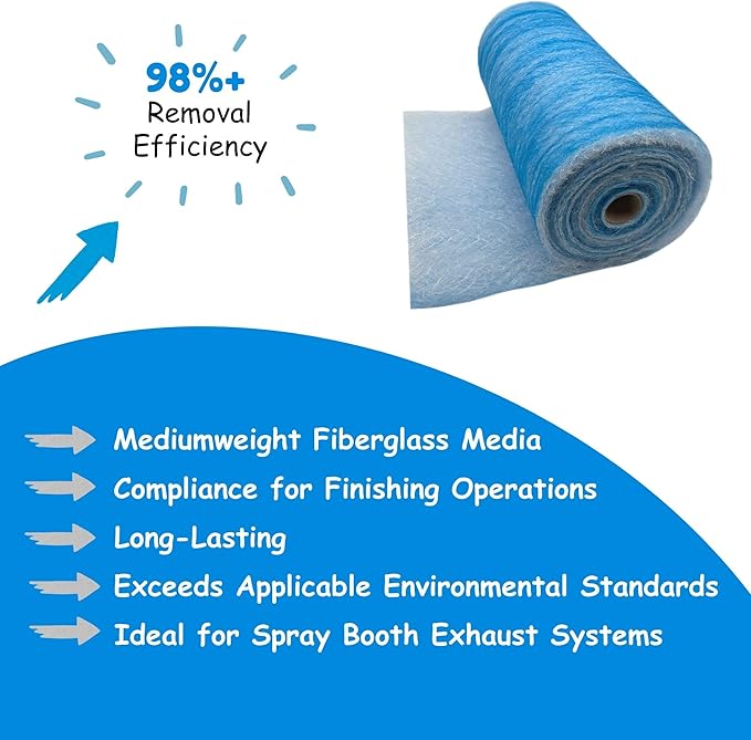 Paint Booth Exhaust Fiberglass Filter Roll, Blue/White Paint Arrestor for Spray Booth (40.5" x 200ft)