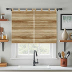 Light Brown Wood Grain Kitchen Curtains 45 Inch Length, Short Cafe Window Curtains Tab Top, Western Farmhouse Barn Door Light Filtering Window Treatments Tier Drapes 27.5"x45" 2 Panel