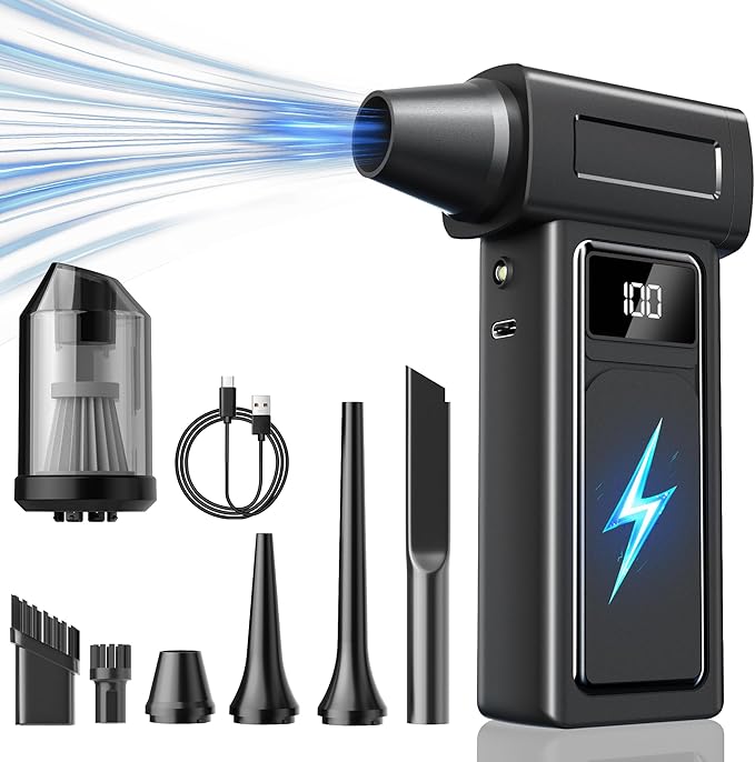 Compressed Electric Air Duster & Handheld Car Vacuum Cleaner 2-in-1-10000mAh Battery 180000RPM 4-Speed echargeable Air Blower for Car Cleaning, Home, Keyboard, PC, LED Light