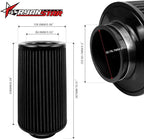 RYANSTAR 76mm 3" High Flow Round Tapered Cone Cool Air Filter Cleaner with Top Filter Design Long 270mm tall Black