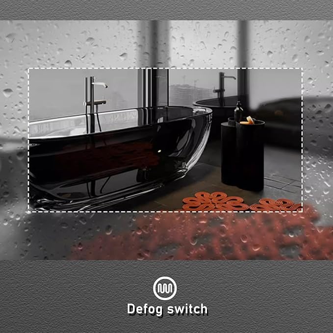 Bathroom Mirror with 3 Colour LED Lights, Wall Mounted Bathroom Vanity Mirror, Demister Heat Pad/Dimming Function/Touch Switch Smart Mirror(A,35.4"x31.8"/90x81cm)