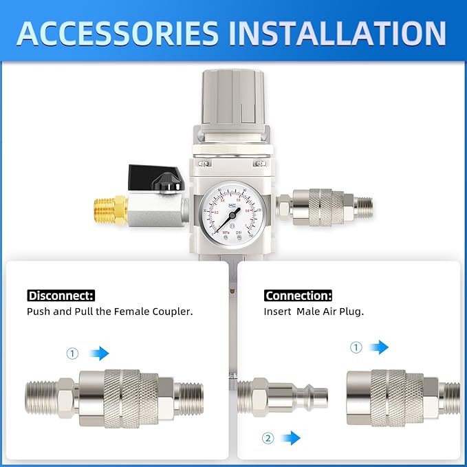 3/8" NPT Air Drying System, 5 Micron Air Line Filter with 150 PSI Gauge and Valve Shut Off Switch for Plasma Cutter and Paint Spray, Manual Drain