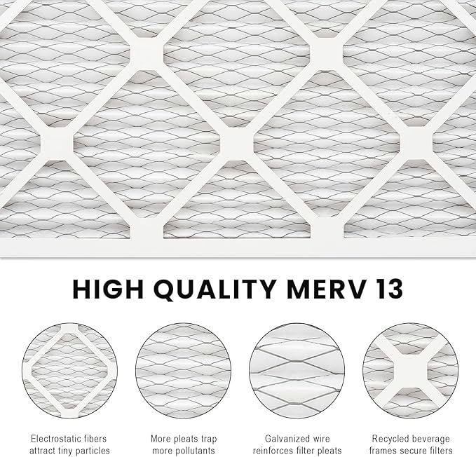 8x8x1 Air Filter MERV 13 (2-Pack), HVAC/Furnace AC Filter Replacement, Dust Defense–Comparable with MPR 1500-1900 & FPR 10 (Actual 7.75x7.75x0.75)