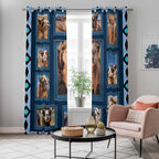 2 Panel Kitchen Cafe Curtains, Desert Camels Sunlight Filtering Nature Air Through, Home Decor Window Covering Tier Curtains for Living Room 80W x 84L inch Wildlife Brown Animals Blue Geometric