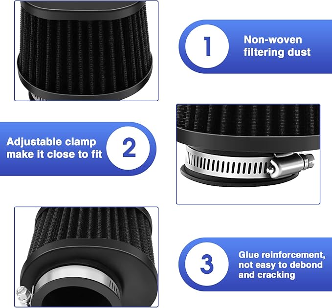 2PCS Motorcycle Air Filter Universal 42MM Replacement Engine Filter Dirt Bike High Performance Air Filters Fit Motocross Carburetor Cleaner for Pit Bike Scooter Moped ATV (Black)
