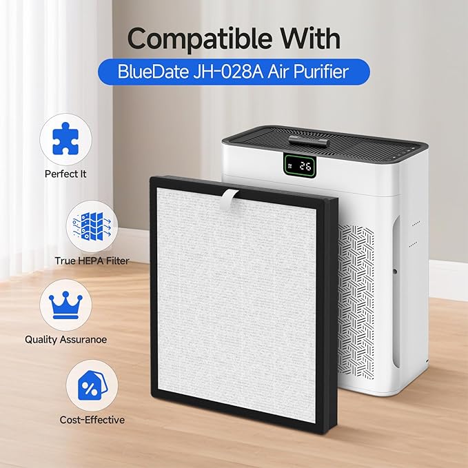 2-Pack JH-028A Replacement Filter Compatible with BlueDate JH-028A Purifier, 3-in-1 Filtration Filter