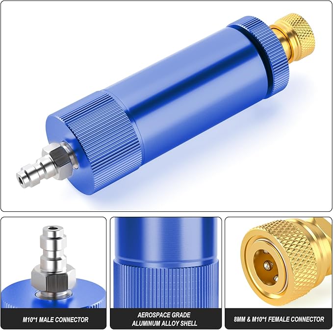 MEANLIN MEASURE 30Mpa Water-Oil Separator With 20 inch Spring Flexible Hose and 8MM & M10 Fast Connecting Internal Thread Mother Head For High Pressure Air Compressor Pump Blue