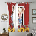 Pig Sunflowers Living Room Curtains 96 Inch Length, Window Curtains Tab Top, Eucalyptus Leaves Floral Bees Red Barn Light Filtering Window Treatments Drapes 52"x96" 2 Panel